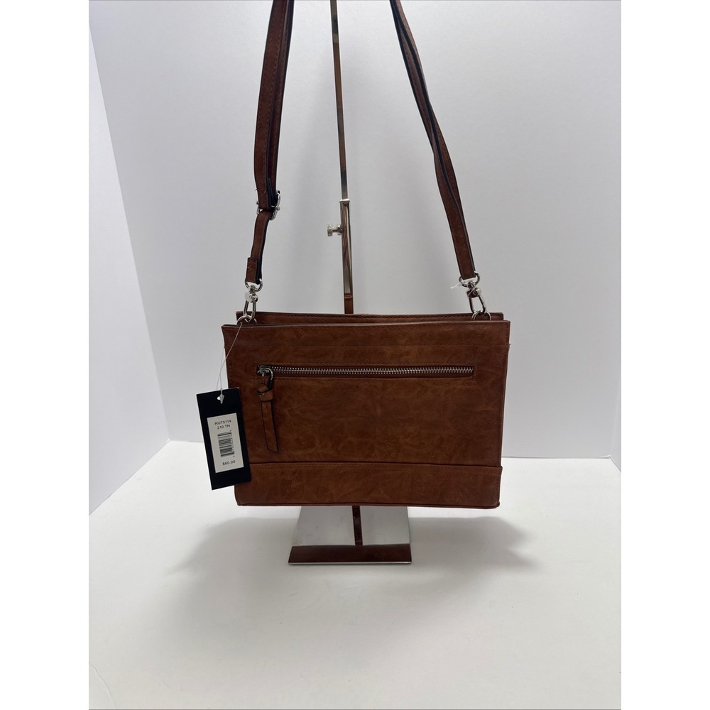 Bueno Collection Brown Faux Leather Crossbody Bag Zip Pockets Adjustable Strap‎